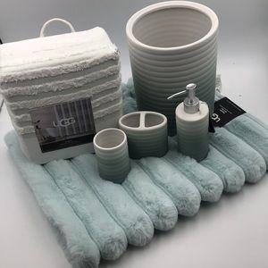 6 Pc Set Ugg Fluff Ombre Ceramic Bath Set Kaylah Bath Mat Caia Shower Curtain
